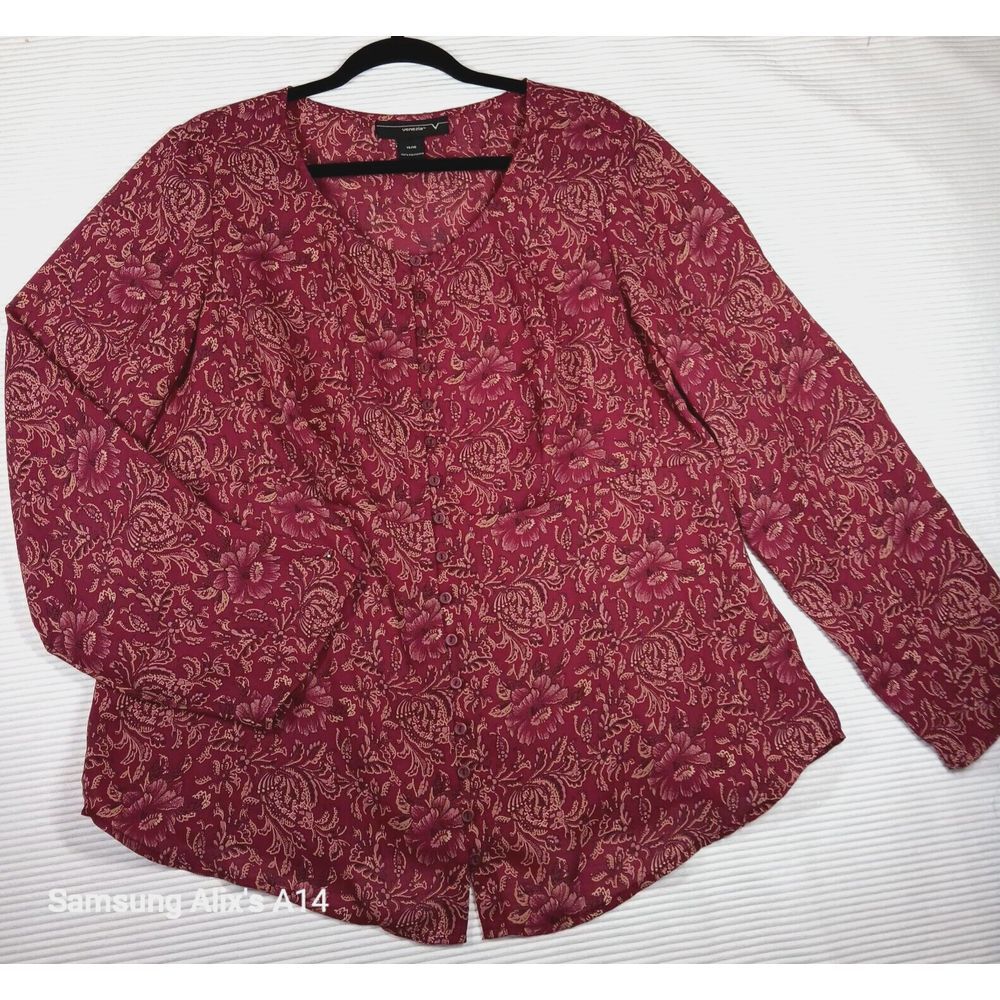 Venezia Women Blouse Tunic Floral Red Long Sleeve Boho Size 14/16